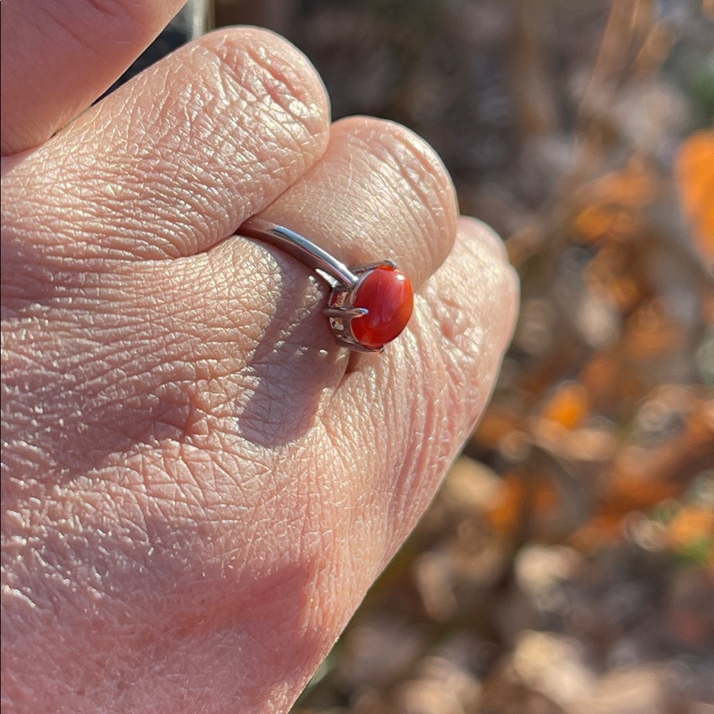 NWT Genuine Coral Stone 8X6mm Ring in 925 Sterling Silver Size 7 - Picture 6 of 10